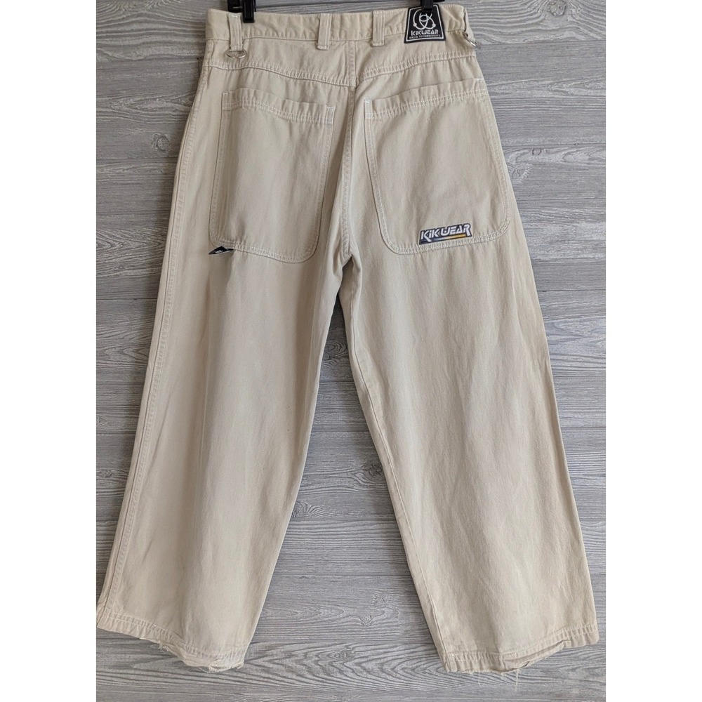 Rare 90s Kikwear Mens Wide Leg Skater Pants Tan Khaki Baggy Denim Y2K Gorpcore